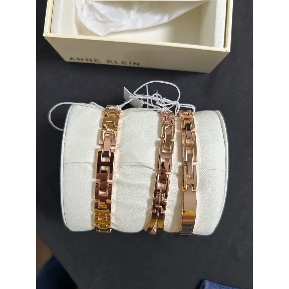 Anne Klein AK/2245GYST Rose Gold Gunmetal Crystal Watch Bracelet Set NWT Box